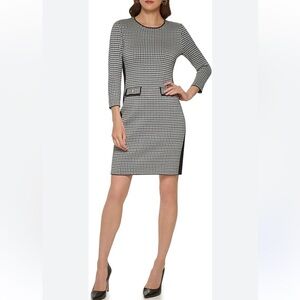 DKNY 3/4 Sleeve Sweater Dress Houndstooth Black Green Womens Size Large (12-14)